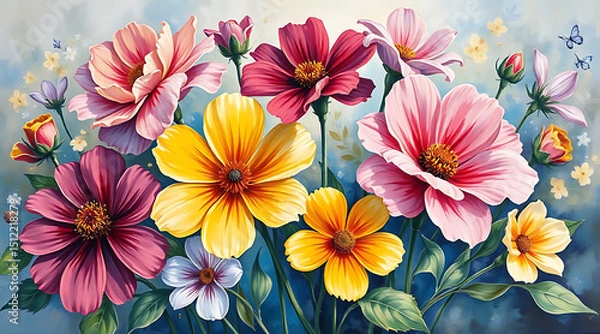 Fototapeta Colorful floral bouquet featuring various flowers in a vibrant arrangement capturing nature's beauty in springtime Generative AI