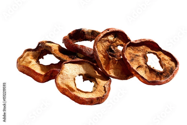 Obraz Dried apple slices arranged artfully, rustic snacks with a chewy texture, perfect for healthy munching or decoration. Isolated on white background or PNG