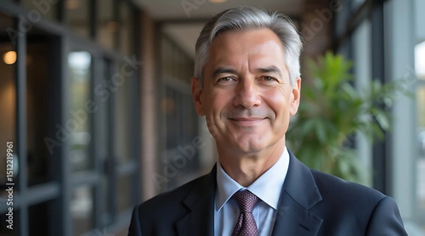 Fototapeta Business executive smiling confidently in modern corporate environment during daytime Generative AI