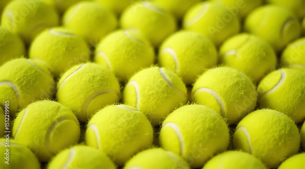 Fototapeta Bright yellow tennis balls arranged neatly for a sporting event or practice session indoors Generative AI