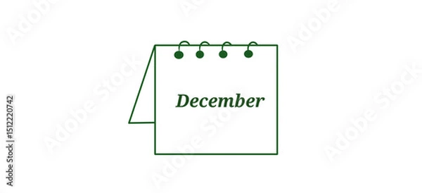 Fototapeta  A green outline icon of a desk calendar displaying "December".
