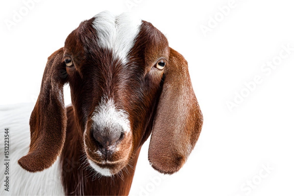 Obraz Playful brown goat with expressive eyes, close-up of friendly livestock, perfect for farm-themed designs or educational materials. Isolated on white background or PNG
