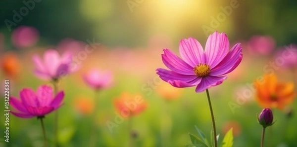 Obraz Vibrant cosmos flowers bloom in a spring meadow , white, pretty, spring