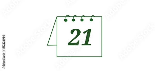 Fototapeta A green outline icon of a desk calendar showing the number "21".