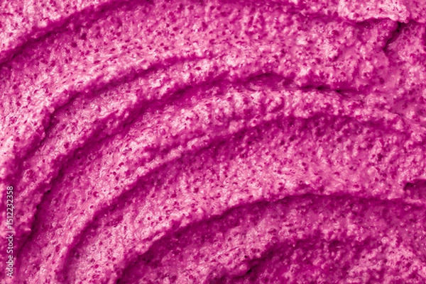 Obraz Purple berry yogurt ice cream. Fresh fruit and berry smoothie currant, pitaya, fig, grape, plum. Ice cream texture. Delicious sweet dessert close-up as background.