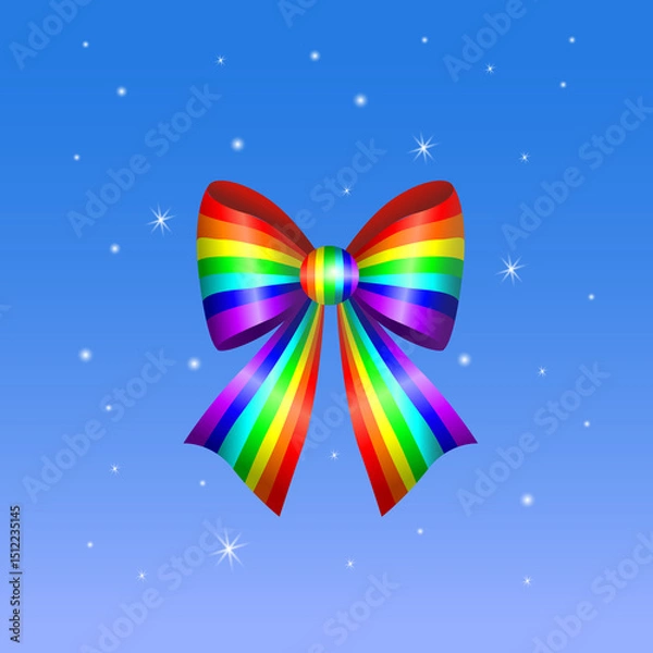 Obraz Bright Rainbow Ribbon Bow Isolated on Blue