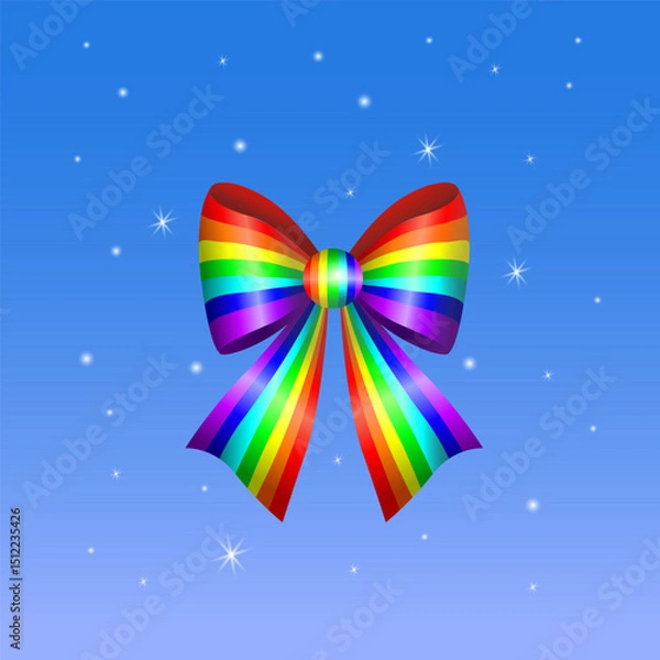 Obraz Bright Rainbow Ribbon Bow Isolated on Blue