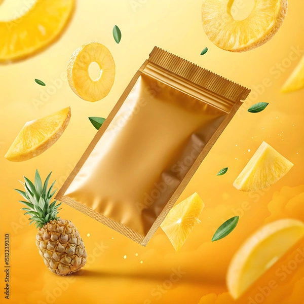 Obraz A bronze yellow sachet is suspended midair, rotating slightly.