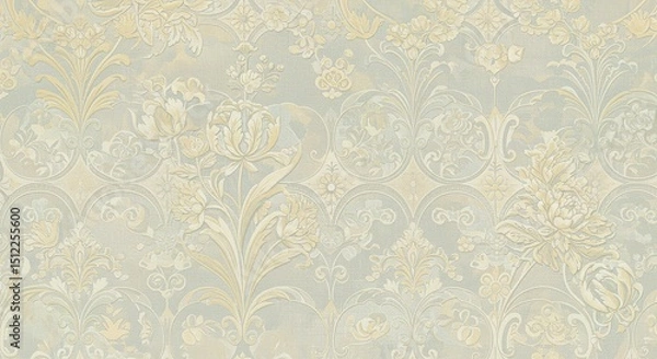Obraz Light gray & beige floral damask pattern