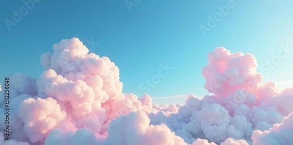 Fototapeta Vast expanse of soft, cotton-candy clouds against a tranquil azure sky , landscape, serene