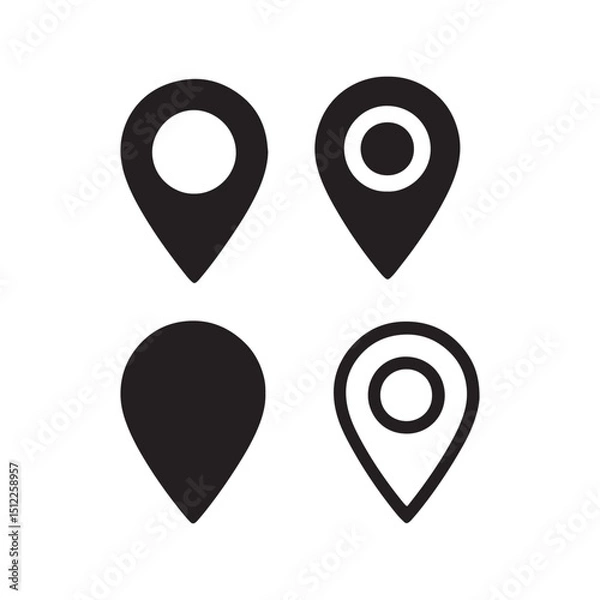 Fototapeta Four location pin icons set white graphics isolated on white background. location Icon.