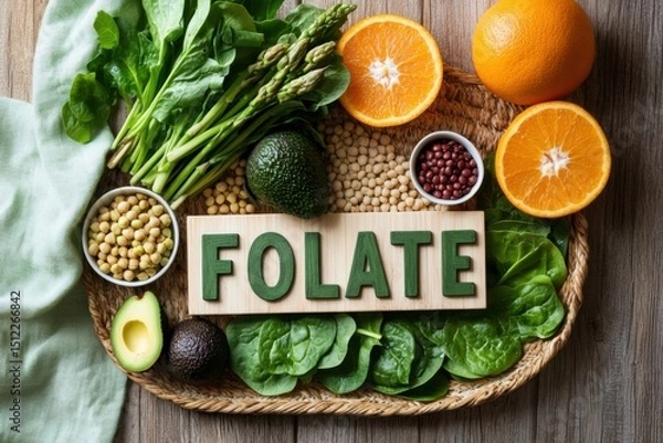 Obraz Folate sign with Rich Foods for Healthy Diet and Nutrition