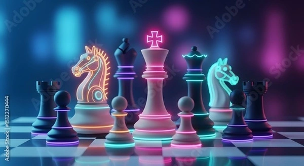Fototapeta Neon chess game setup