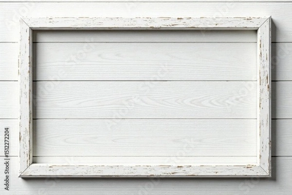 Obraz Rustic white wood frame, distressed finish, isolated , design element, vintage