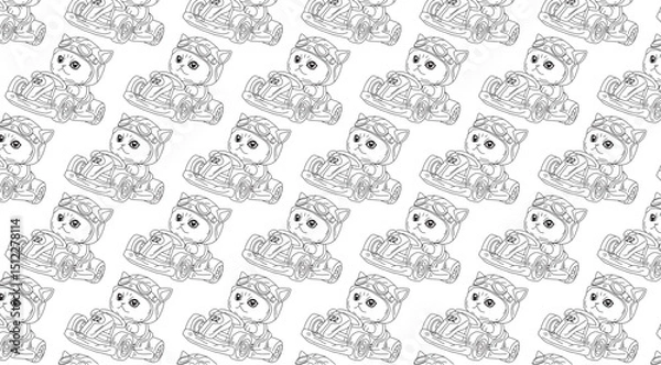 Obraz Cute Handdrawn Baby Cat Character Seamless Pattern Design for Textile