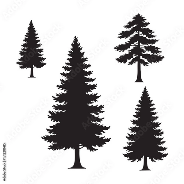 Fototapeta Silhouette set of pine tree on white background