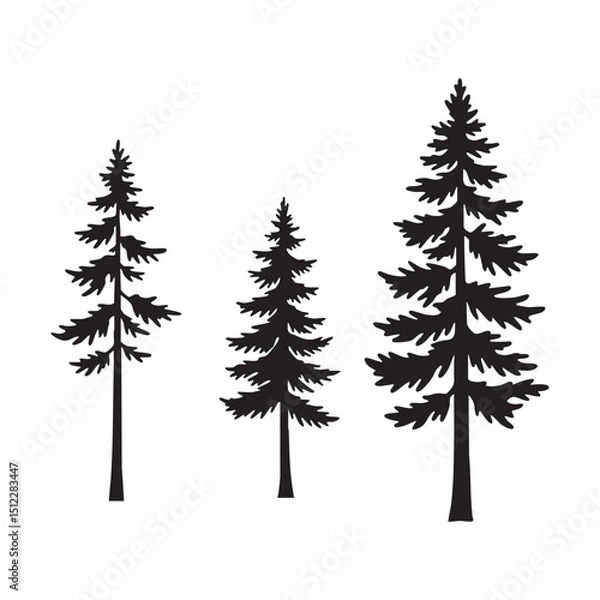 Fototapeta Silhouette set of pine tree on white background