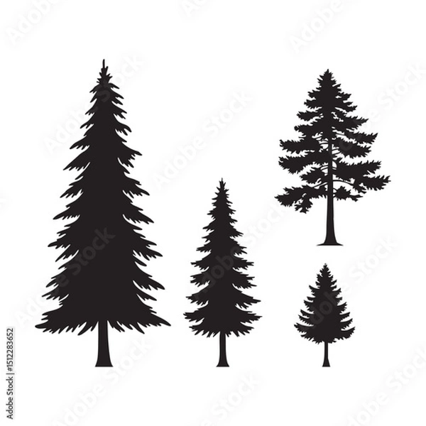 Fototapeta Silhouette set of pine tree on white background