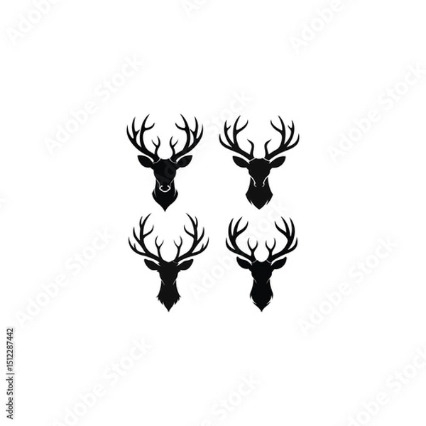 Fototapeta Elegant black antlers in a repeating pattern on a clean white background for design purposes