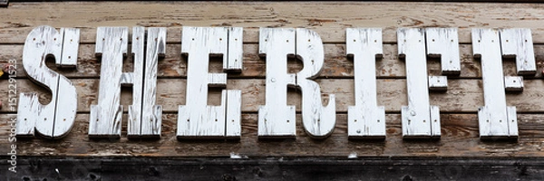 Fototapeta Sheriff sign on vintage background, wild west design. Concepts of justice, protection and security