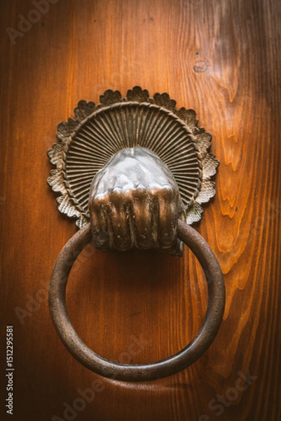 Fototapeta Mysterious old door entrance. Dark light. Abstract concept of secret, horror and magic