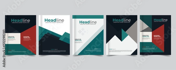 Fototapeta Professional Annual Report Templates, Stylish Book and Flyer Cover Designs, Professional Business Book Cover Layout Editable Template, 5 set collection, Stationery template design
