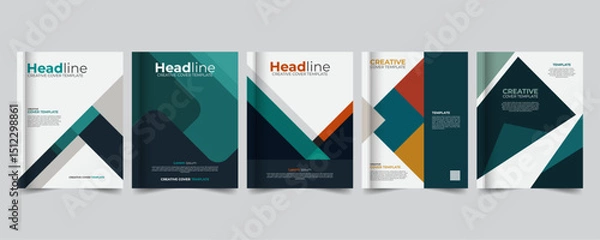 Fototapeta Stylish Contemporary Annual Report Design with Color Highlights, Professional Business Book Cover bundle, Editable Template, 5 set collection, Stationery template design
