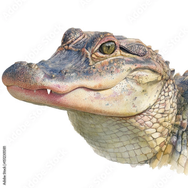 Fototapeta A close view of an alligator highlights its textured skin, sharp teeth, and striking eyes. This portrait captures the unique characteristics of this reptile in sharp detail