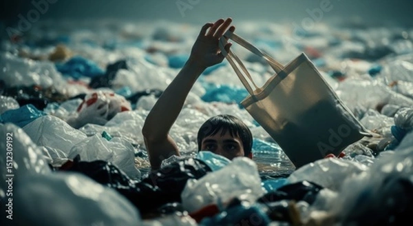 Obraz Environmental awareness and advocacy on plastic bag free day with focus on ocean pollution and sustainable alternatives