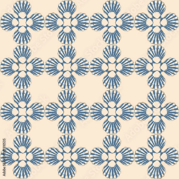 Obraz Watercolor sea shell seamless pattern. Hand drawn seashells texture vintage ocean background