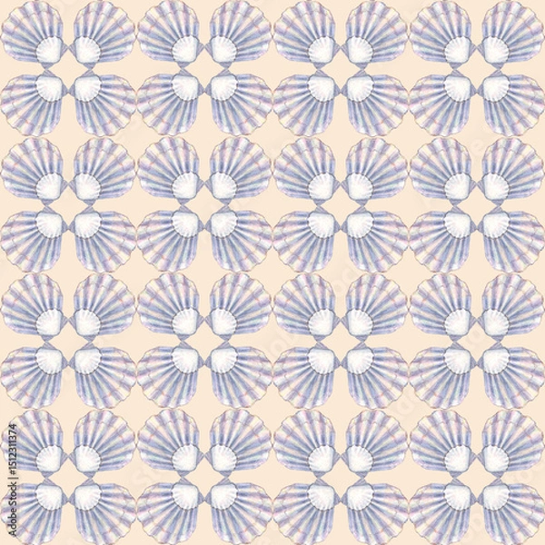 Obraz Art deco style abstract watercolor sea shells geometric forms seamless pattern