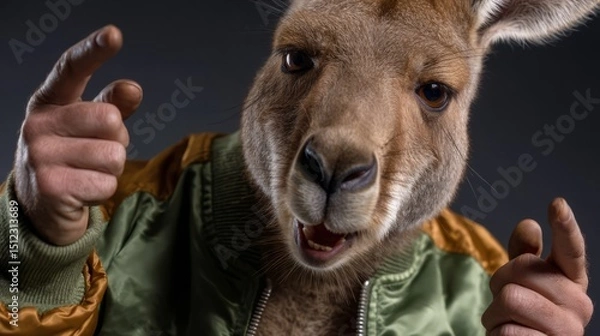Obraz Hip kangaroo in bomber jacket posing with swagger for creative design