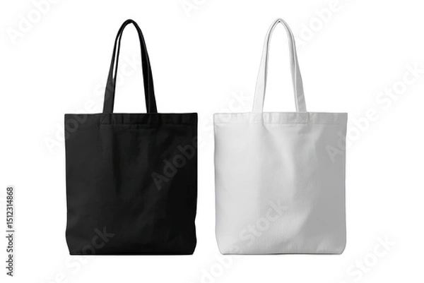 Obraz Two plain tote bags, black and white, displayed side-by-side