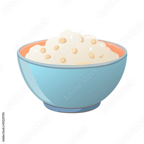 Fototapeta Vector illustration of a creamy bowl of cottage cheese with soft curds on white background