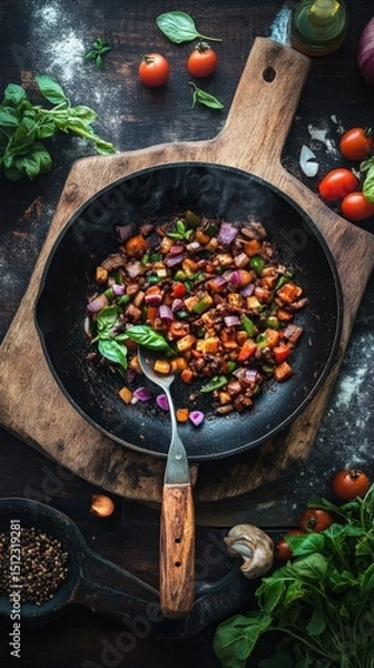 Obraz A fusion cooking competition focusing on creating innovative vegan recipes from diverse cultural influences