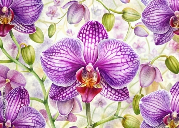 Obraz Watercolor purple phalaenopsis orchid seamless pattern
