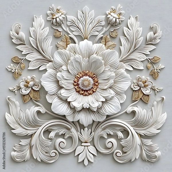 Fototapeta Luxurious sculpted flower design with vintage patterns and gold highlights high resolution wallpaper
