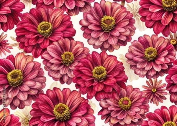 Obraz Watercolor red zinnia flower seamless pattern