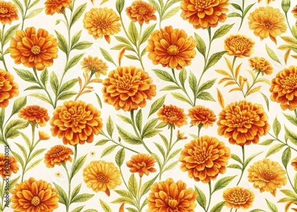 Obraz Watercolor seamless pattern of orange marigolds
