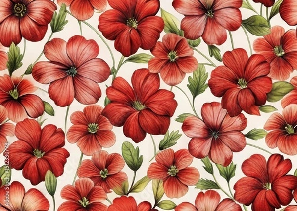 Obraz Red flower watercolor seamless pattern background