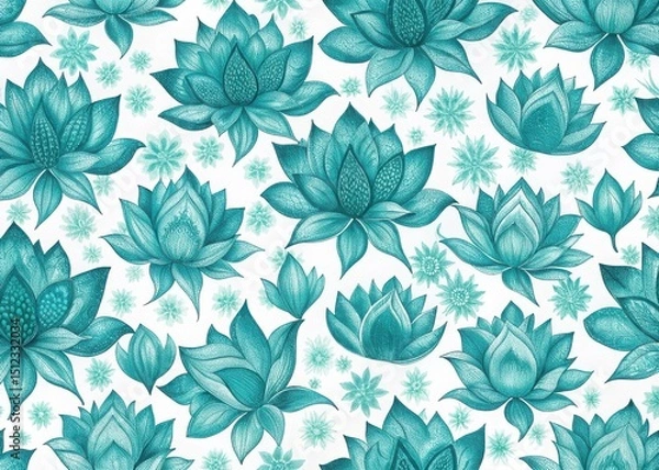 Obraz Teal lotus flower seamless pattern background