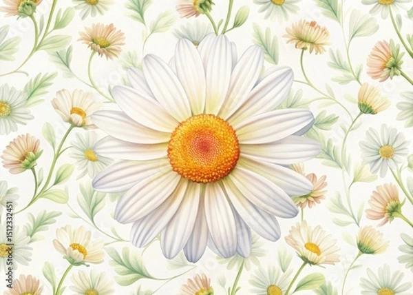 Obraz Watercolor daisy pattern botanical illustration