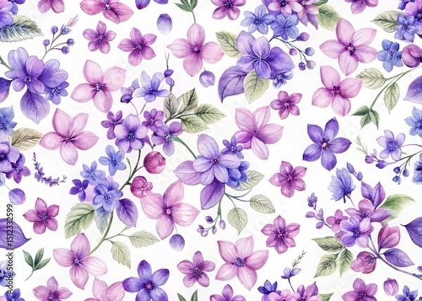 Obraz Watercolor seamless pattern purple and pink flowers