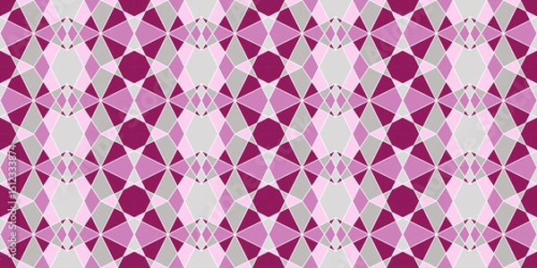 Obraz Geometric complex seamless pattern in shades of pink. Complicated colorful background. Mosaic ornament of polygonal shapes. Diamond grid square tile. Classic stainless glass design