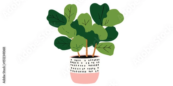 Obraz A healthy vibrant plant grows in a decorative pot. Its large green leaves and neat lines evoke a sense of tranquility, blending art and nature for a modern aesthetic.