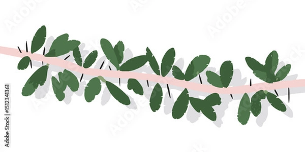 Obraz A simple sprig of leaves and pink stem captured in a minimalist illustration style, the essence of nature is depicted. 
