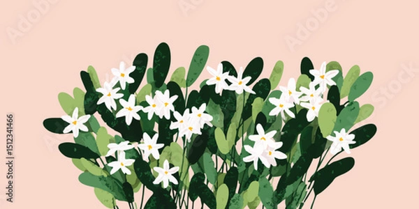 Obraz A close-up captures the exquisite delicacy of a blossoming plant, its pristine white petals unfurling against a backdrop, embodying the tender embrace of springtime.