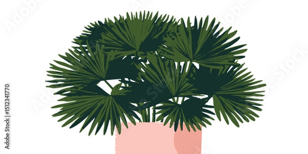 Obraz A lush green palm tree in a pink pot, ideal for adding a touch of nature to any interior space, a graphic illustration.