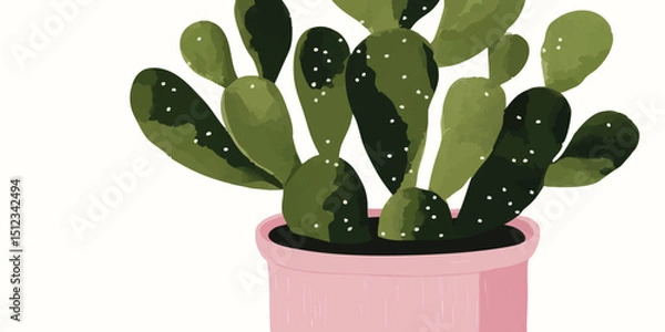 Obraz A vibrant cactus thrives in a stylish pink pot, showcasing its intricate details and unique shape in a captivating illustration.