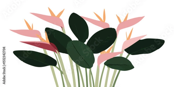 Obraz A charming illustration of Bird of Paradise flowers with their unique, eye-catching appearance and vivid colors, bringing a touch of the tropics to any design.